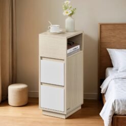 Narrow Side Table with 2 Drawers, Nightstand for Bedroom, Flexible Storage Assembly, Living Room, Beige