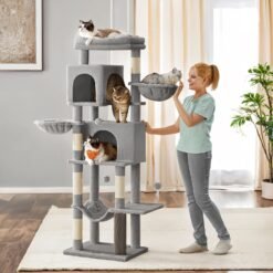 Large Cat Tree, Cat Tower, Multi-Level Cat Condo with 2 Caves