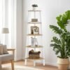 Corner Ladder Shelf, 5 Tiers, Natural and White