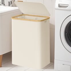 Laundry Basket with Lid, 2-Section Large Laundry Hamper, 130 L