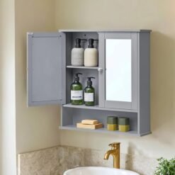Bathroom Cabinet with Mirror, Wall Cabinet with 2 Mirrored Doors, Adjustable Shelf
