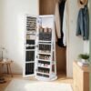 360° Rotating Mirrored Jewellery Cabinet, Lockable Jewellery Organiser, with Full-Length Mirror, Rustic Brown and Black