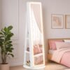 Mirror Jewellery Cabinet with Lights, Standing Jewellery Storage Organiser with Full-Length Mirror, Gift Idea, White