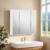 Wall-Mounted Bathroom Mirror Cabinet, Modern Space-Saving Bathroom Storage Organiser Unit, White