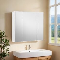 Wall-Mounted Bathroom Mirror Cabinet, Modern Space-Saving Bathroom Storage Organiser Unit, White