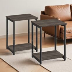 Set of 2 Side Tables, 2-Tier Sofa Side Tables, Bedside Tables for Living Room