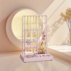 Jewellery Organizer with Metal Frame and Velvet-Lined Tray, Display Stand for Earrings, Bracelets