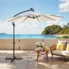 Patio Parasol, 3 m Cantilever Garden Parasol with 32 Solar-Powered LED Lights and Base, UPF 50+ Sun Protection