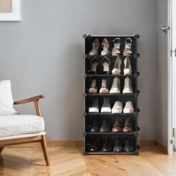 10-Tier Shoe Rack, Modular Storage Unit, Plastic Shelves with Door