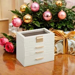 Jewelry Box with Glass Lid, 4-Tier Jewelry Organiser, 3 Drawers