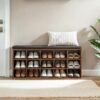 Entryway Storage Bench with 15 Compartments, Upholstered Shoe Organiser for Bedroom, Brown