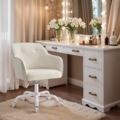 Desk Chair with Armrests, Loads 110 kg, for Home Office, Study, Bedroom, Adjustable Office Chair, Beige