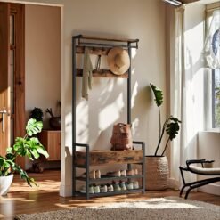 Hallway Coat and Shoe Rack with Bench and Drawers, Brown