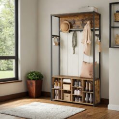 Hallway Coat Rack with Shoe Storage Cabinet, Brown