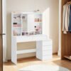 Modern White Dressing Table with Mirror, Adjustable LED Lights and Storage