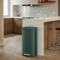 Pedal Rubbish Bin 30 L, Soft-Close Lid Kitchen Waste Bin with Inner Bucket, Steel, for Home, Green