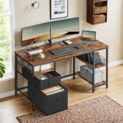 Office Computer Desk, with 3 Shelves, 2 Drawers, Writing Desk for Home Office