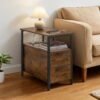 Narrow End Table with 2 Drawers, Bedside Table with Charging Station, Side Table with Storage, Brown and Black