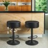 360° Swivel Bar Stool, Height Adjustable Barstool with Storage, Synthetic Leather with Stitching