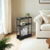3-Tier Narrow Bedside Table, End Table for Compact Living, with Charging Station Magazine Rack, Black
