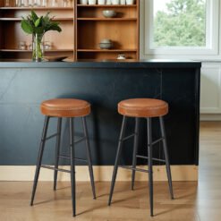Set of 2 Kitchen Bar Stools, Mid-Century Modern Counter Height Stools for Kitchen Island or Breakfast Bar, Brown