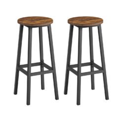 Bar Stools Set of 2 Kitchen Stools 74 cm High Rustic Brown and Black