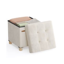 Storage Ottoman 38 x 38 x 40 cm 37 L Velvet Surface Cappuccino Beige