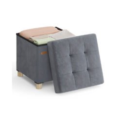 Storage Ottoman 38 x 38 x 40 cm 37 L Velvet Surface Slate Grey