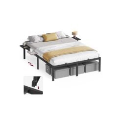 Letto in metallo con ripiani laterali facile da montare