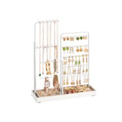 Jewellery organiser with metal frame and adjustable velvet stand