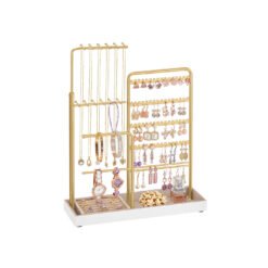 Jewellery organiser with metal frame and adjustable velvet stand