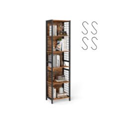 Bookcase with hooks and multiple shelves for office or living room