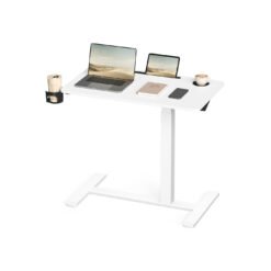 80 x 45 cm Overbed table with adjustable height wheels and slots for devices Cloud White