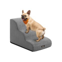 3 Steps Dog stairs with gentle slope and anti slip design Dove Grey