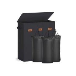 Laundry basket with three compartments lid washable liner and labels