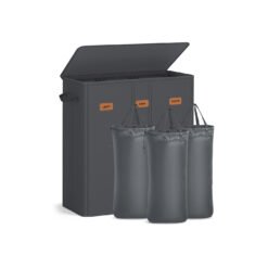 Laundry basket with three compartments lid washable liner and labels