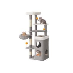 Multi level cat tree with caves basket and scratching posts