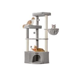Cat tree tower with large cave perches basket and scratching posts