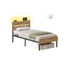 Metal bed frame with LED lights USB ports and under bed storage