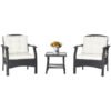 3 Pieces Garden Furniture Set with 2-Tier Tempered Glass Coffee Table