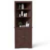 Freestanding Bathroom Corner Cabinet with Shutter Doors-Coffee