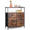 2-Tier Dresser with 6 Removable Fabric Drawers and Wooden Top-Rustic Brown