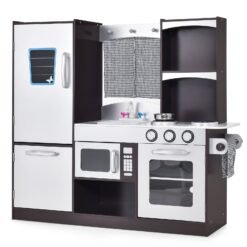 Kids Wooden Play Kitchen Set with Refrigerator Blackboard Sink Oven