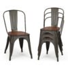 Set of 4 Stackable Metal Dining Chairs with Iron Backrest-Gun