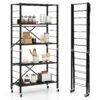 5-Tier Folding Storage Shelves with Adjustable Shelves and Wheels-Black