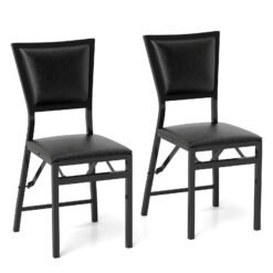 Steel Folding Chair Set of 2 with High Backrest and Steel Frame