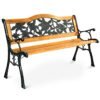 Weatherproof Garden Bench with Iron Structure and Solid Wood Slats Seat