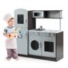 Kids Kitchen Set with Sink and Faucet, Stove, Oven and Microwave