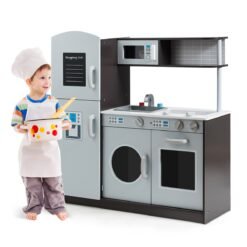 Kids Kitchen Set with Sink and Faucet, Stove, Oven and Microwave