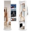 Swivel Jewelry Cabinet with Full-Length Mirror Cosmetics Storage-White